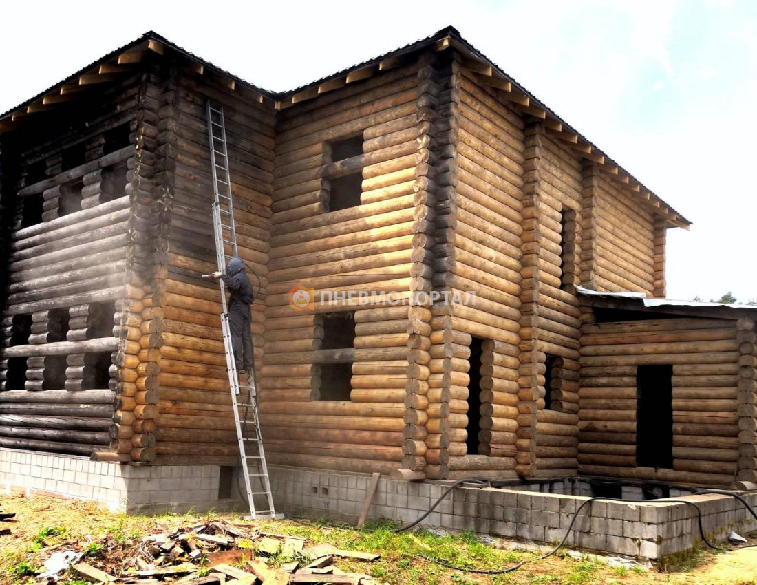 Пескоструйная обработка потемневшего деревянного сруба Истринский район, КП Старый Свет Пескоструйная обработка потемневшего деревянного сруба Истринский район, КП Старый Свет