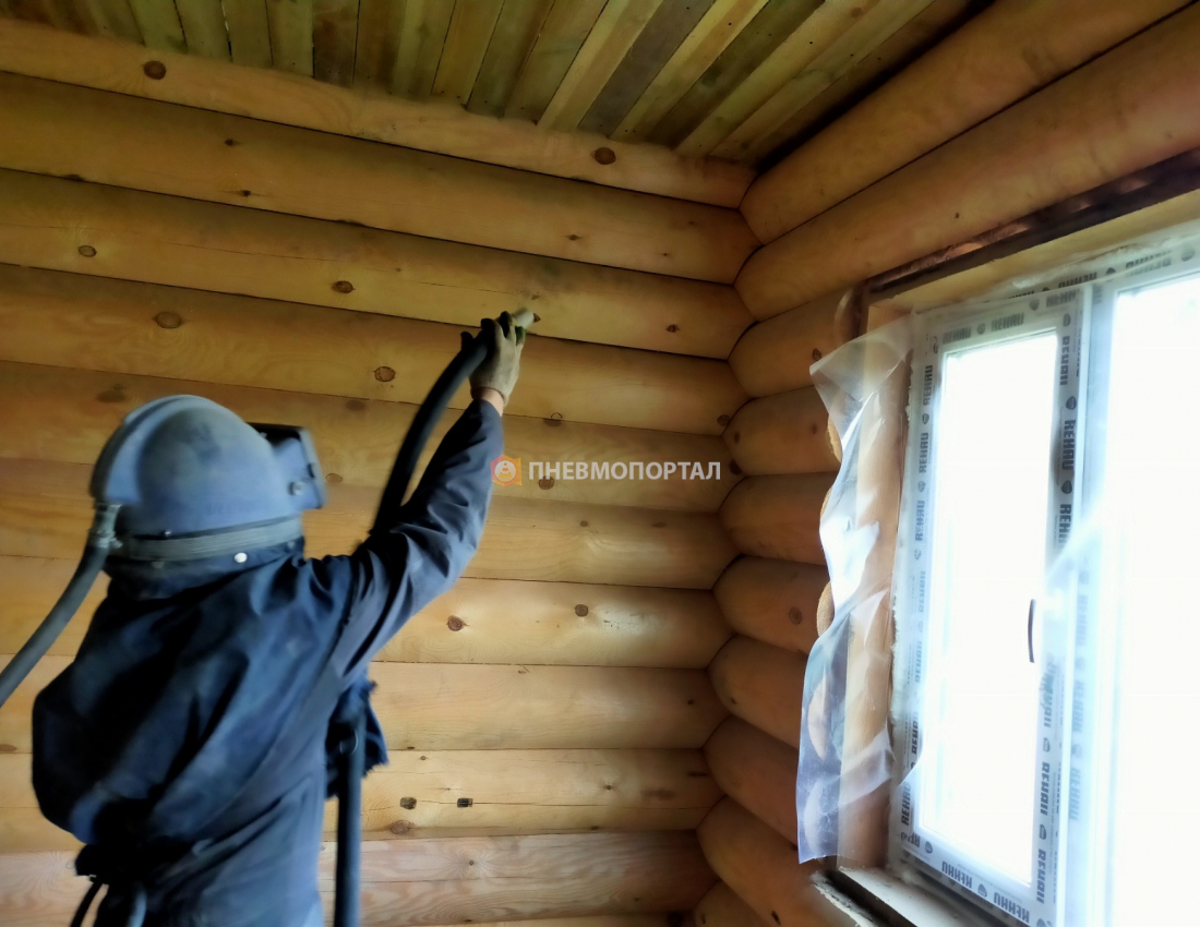 Пескоструйная шлифовка внутренней части сруба в Ступинском районе, КП Самороково Пескоструйная шлифовка внутренней части сруба в Ступинском районе, КП Самороково
