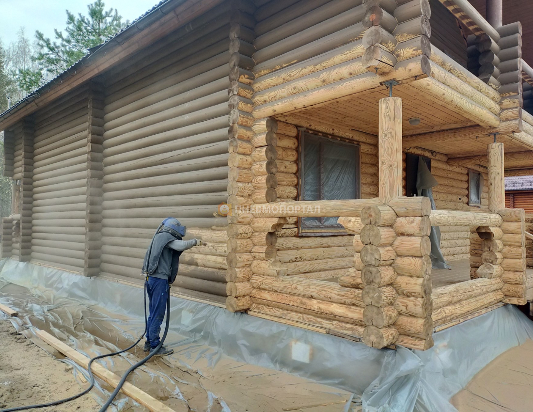 Пескоструйная обработка деревянного дома во Владимирской области, Александровский район, п. Маренкино Пескоструйная обработка деревянного дома во Владимирской области, Александровский район, п. Маренкино