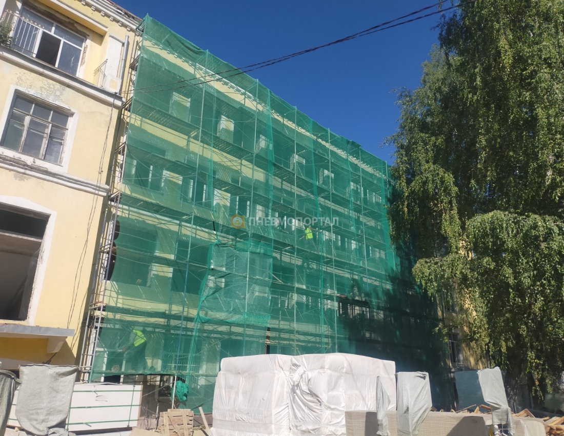 Пескоструйная обработка фасада здания в Люберцах Пескоструйная обработка фасада здания в Люберцах