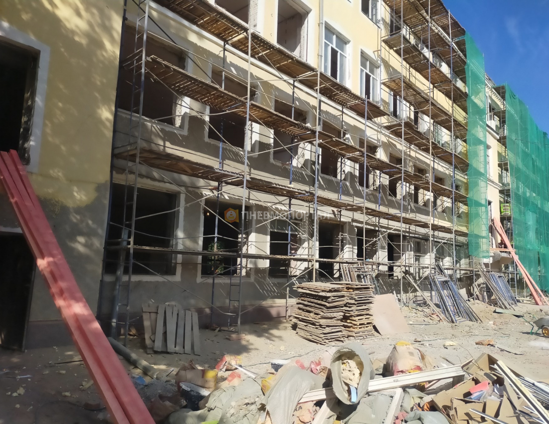 Пескоструйная обработка фасада здания в Люберцах Пескоструйная обработка фасада здания в Люберцах