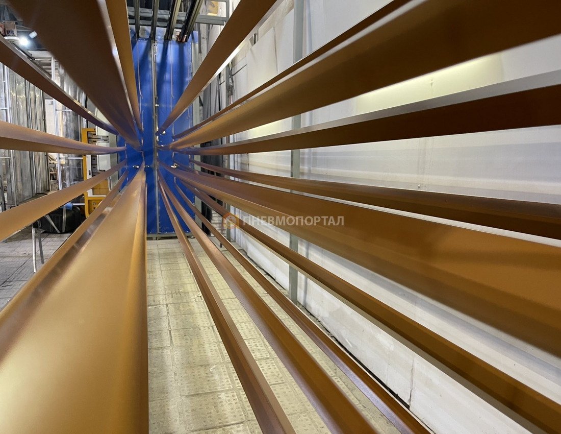 Порошковая покраска шестиметровой трубы в Ral 8001 Порошковая покраска шестиметровой трубы в Ral 8001