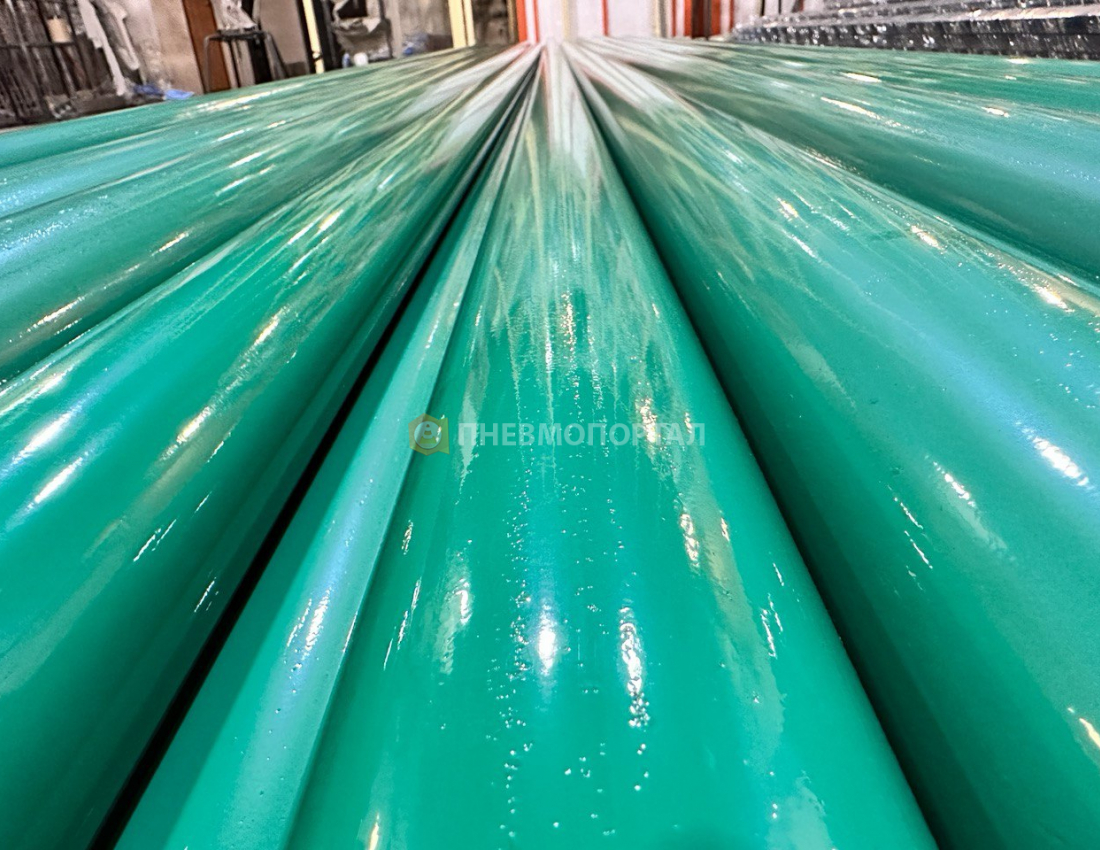 Порошковая покраска труб водопровода в Ral 6016 гладкий глянец Порошковая покраска труб водопровода в Ral 6016 гладкий глянец