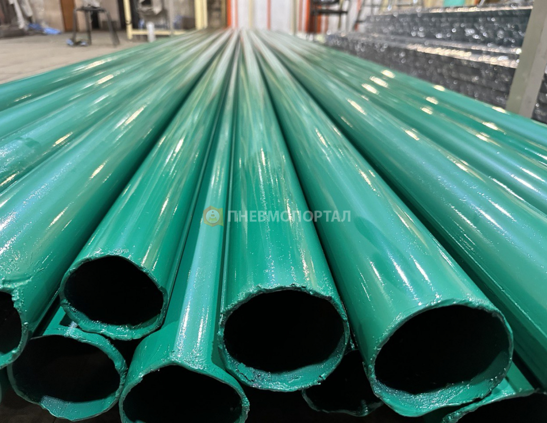 Порошковая покраска труб водопровода в Ral 6016 гладкий глянец Порошковая покраска труб водопровода в Ral 6016 гладкий глянец