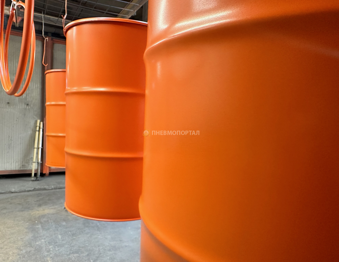 Порошковая покраска бочек в Ral 2008 Порошковая покраска бочек в Ral 2008