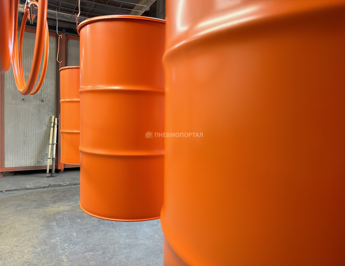 Порошковая покраска бочек в Ral 2008 Порошковая покраска бочек в Ral 2008