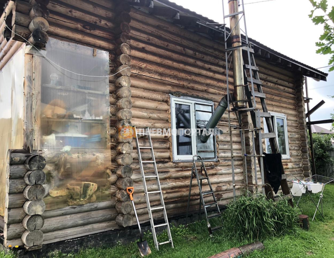 Очистка сруба дома с помощью пескоструйной обработки в д. Яковлево